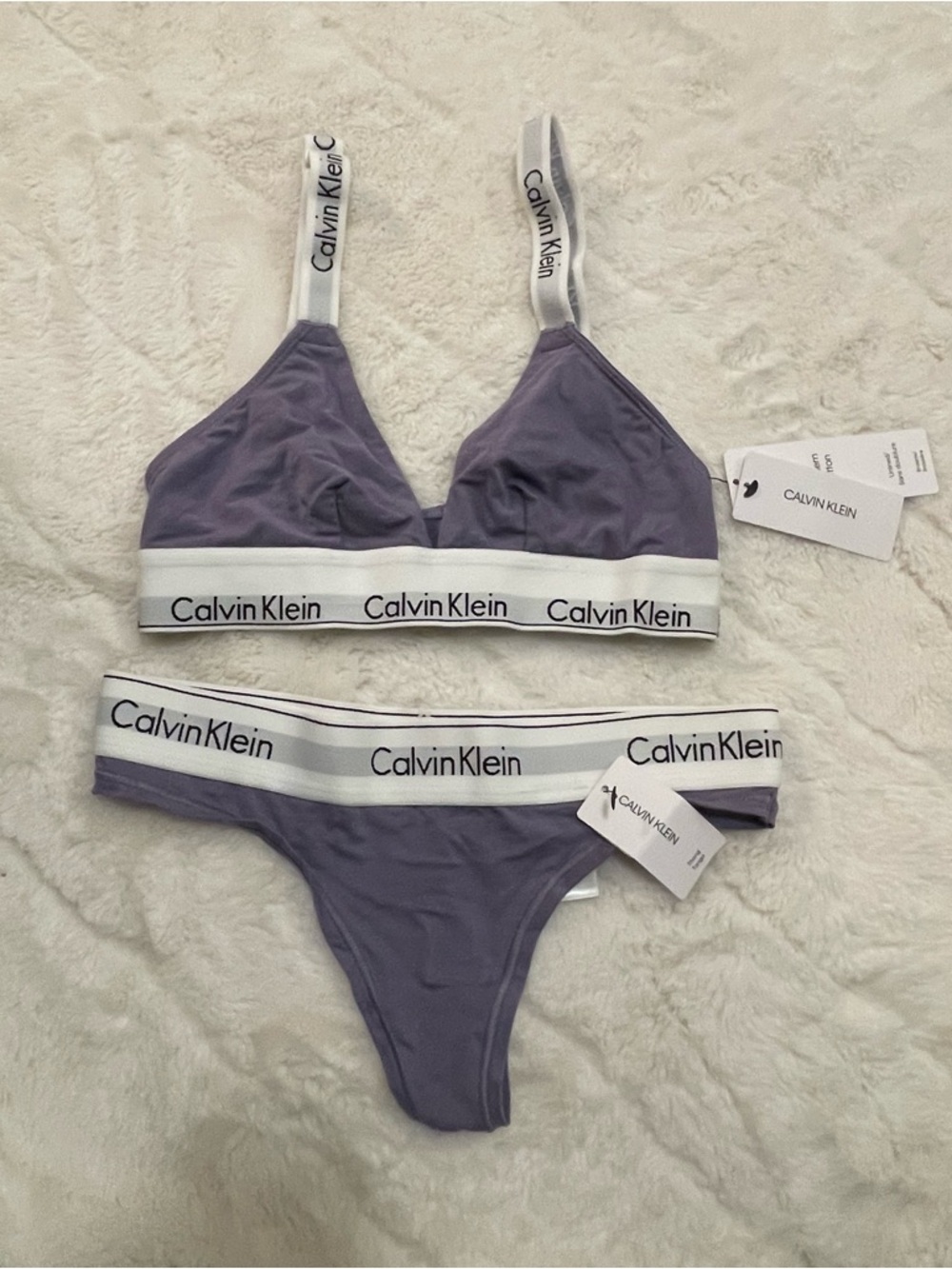 Calvin Klein Purple Bralette and Thong Set